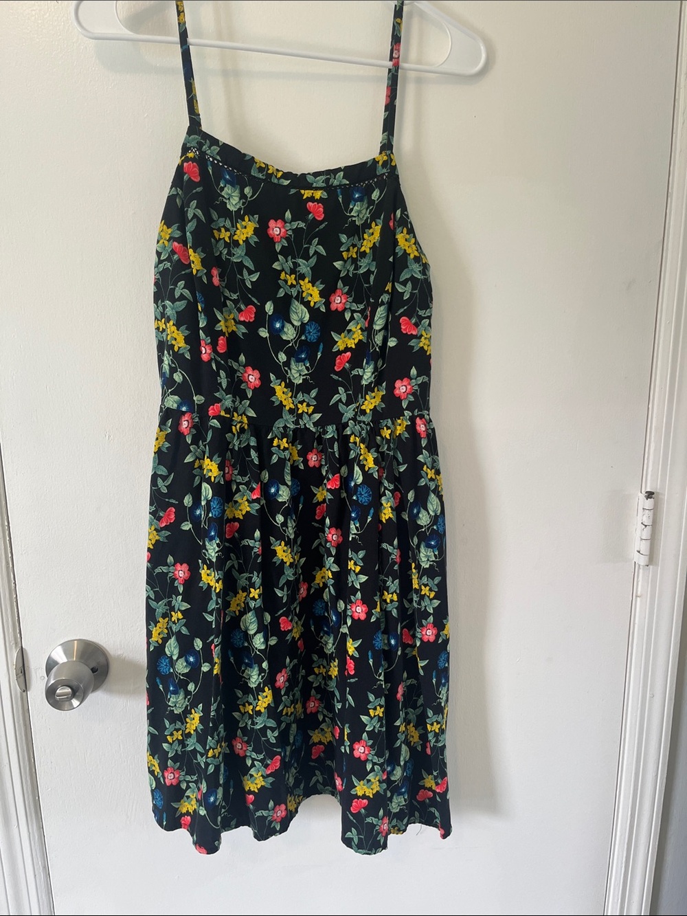 Old Navy Black Floral Midi Skirt with Red, Yellow & Blue Flowers